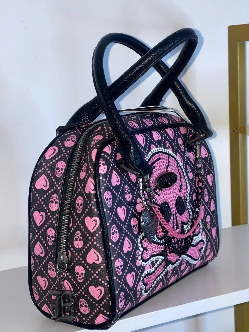 Ed Hardy Pink Skull Dome Satchel Bag